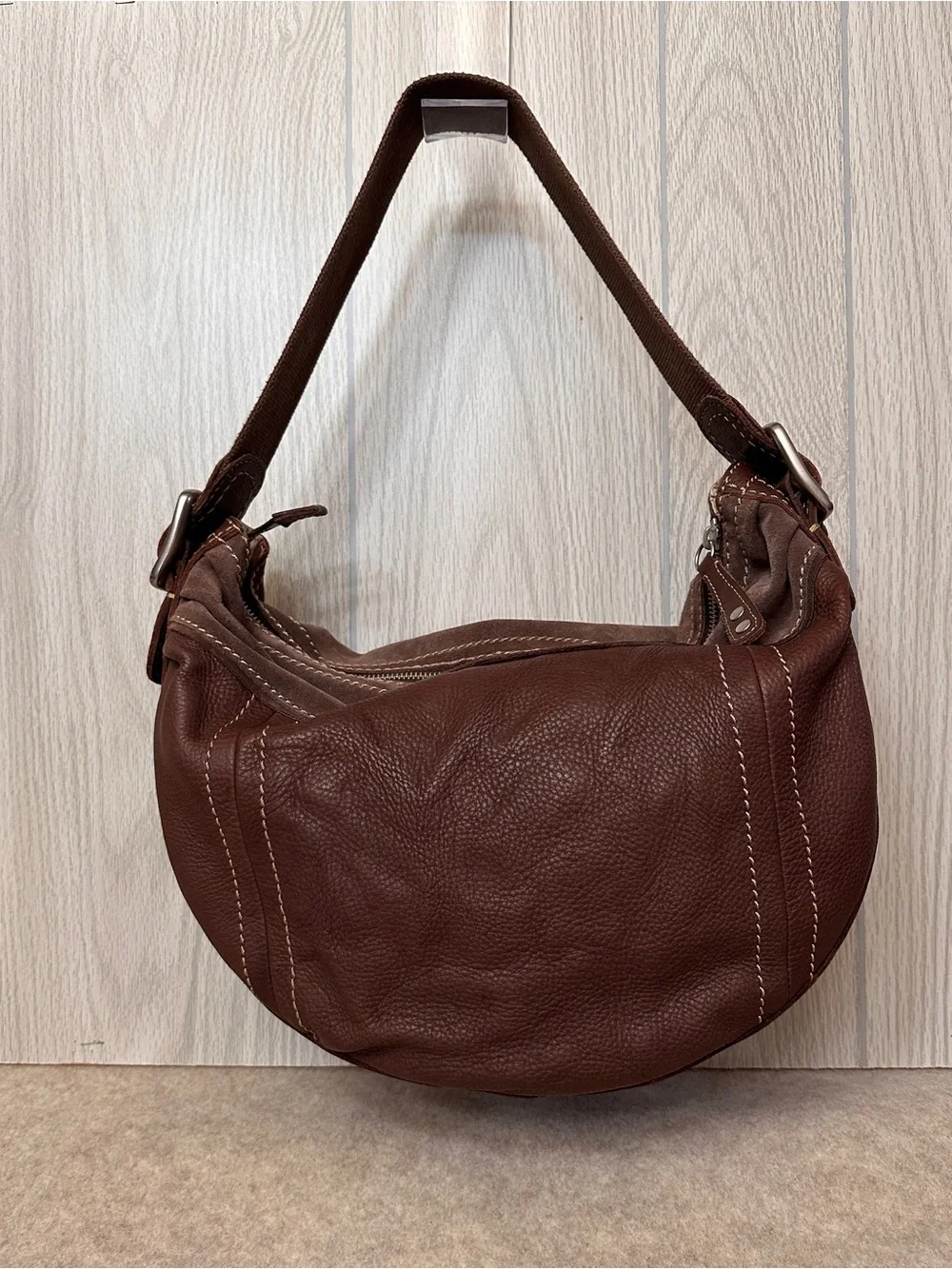 Fossil Vintage Y2K Brown Leather Suede Hobo Shoulder Bag Purse